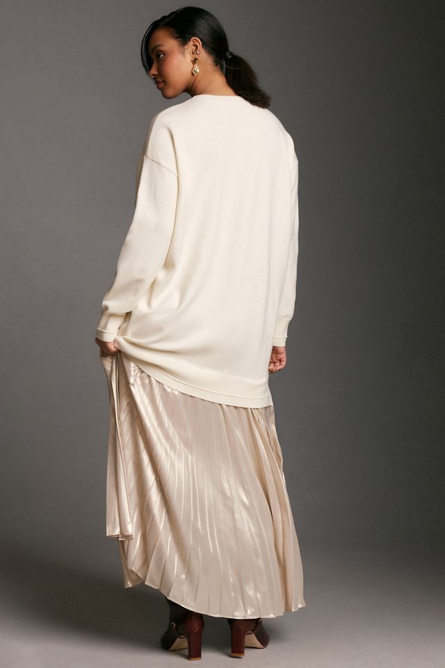 Long-Sleeve Pleated Twofer Sweater Midi Dress #2
