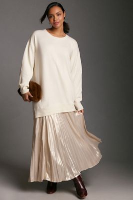 Long-Sleeve Pleated Twofer Sweater Midi Dress