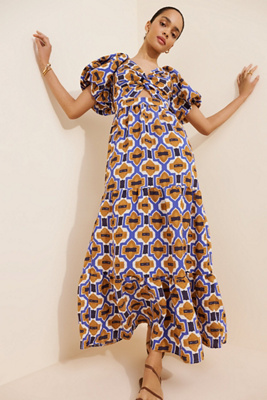 Woven Printed V-Neck Maxi Dress | Anthropologie