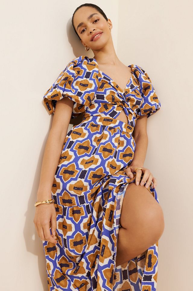 Woven Printed V-Neck Maxi Dress #4