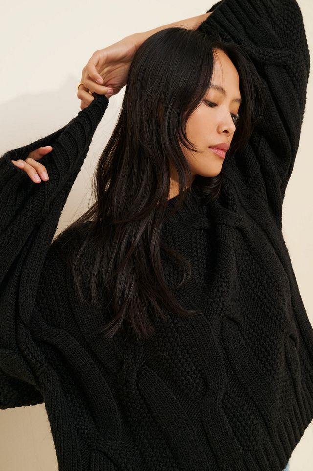 Maeve Wide Neck Oversized Cable Knit Sweater #1