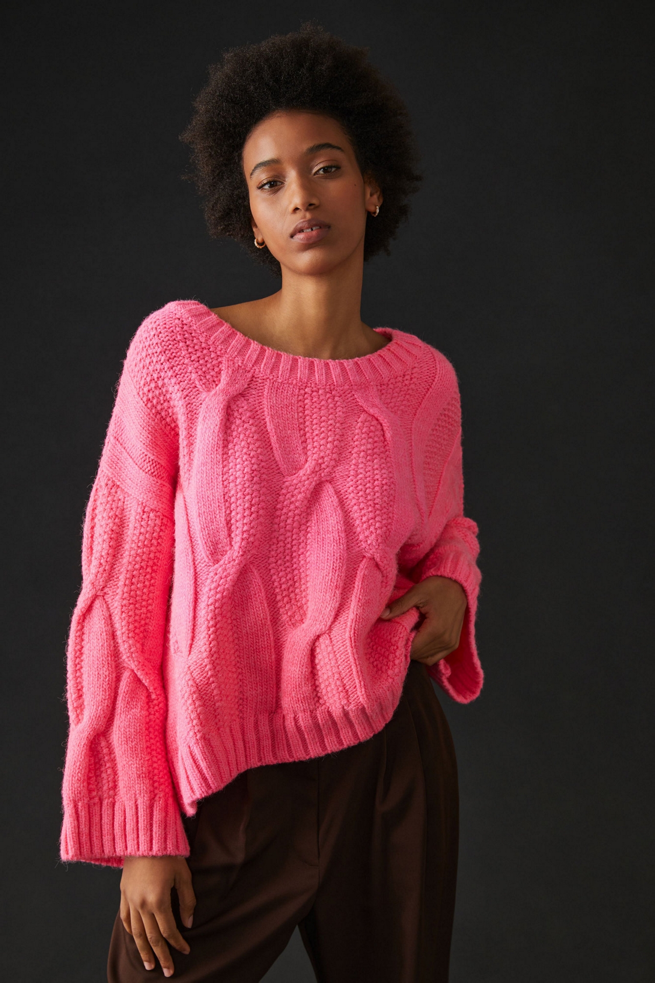 Maeve Wide Neck Oversized Cable Knit Sweater