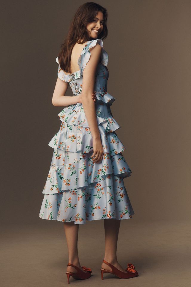 BHLDN Sydney Corset Fit-and-Flare Taffeta Midi Dress #1