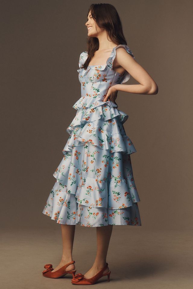 BHLDN Sydney Corset Fit-and-Flare Taffeta Midi Dress #3