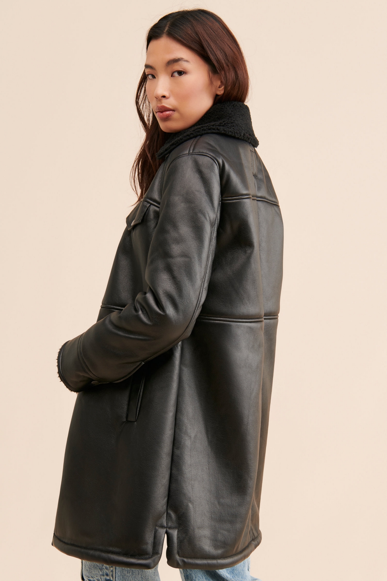 Avec Les Filles Oversized Vegan Leather Shirt Jacket