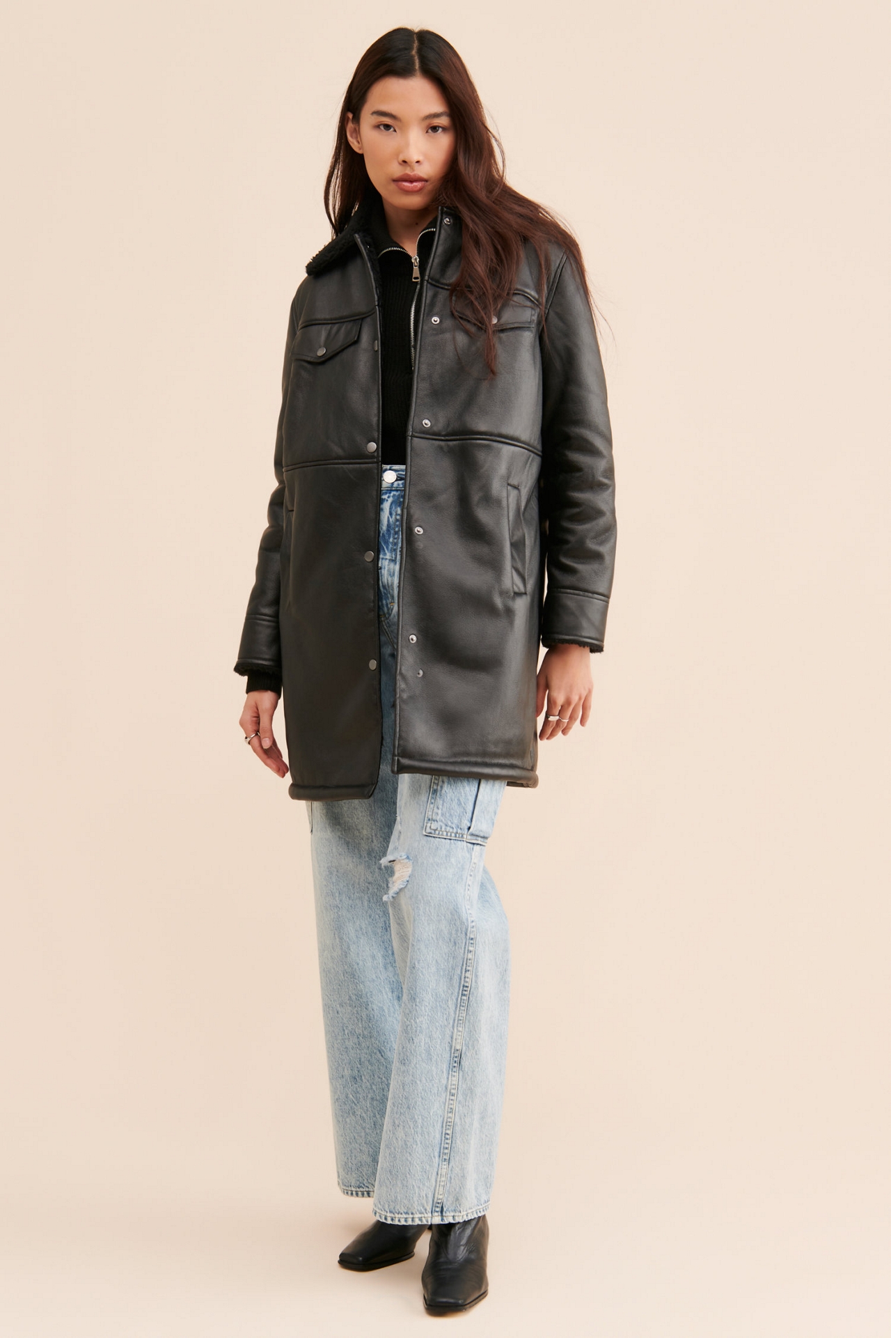 Avec Les Filles Oversized Vegan Leather Shirt Jacket