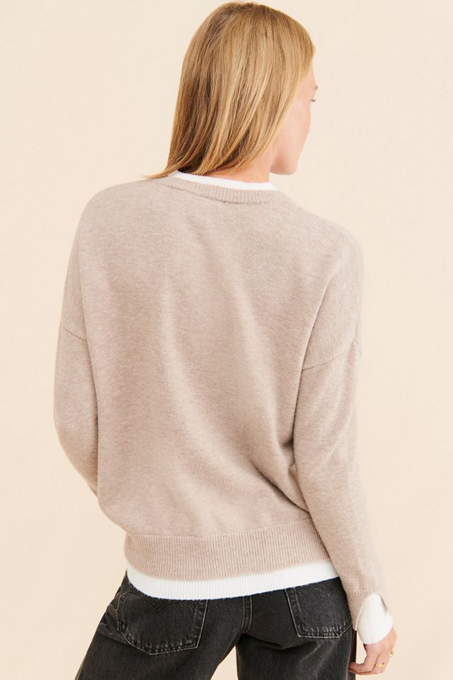 Flat White Layered Crew Neck Sweater #1