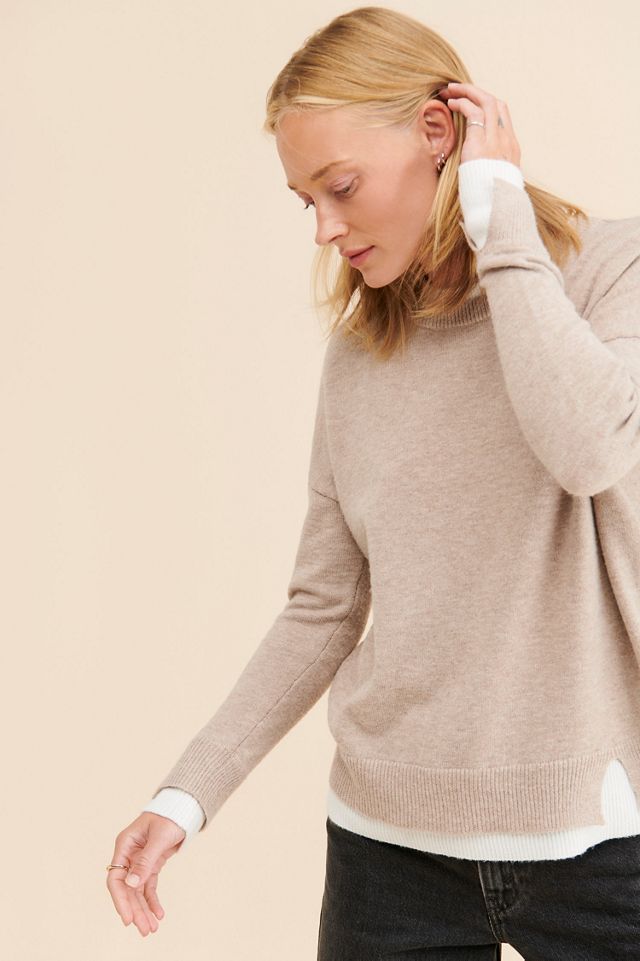 Flat White Layered Crew Neck Sweater #3