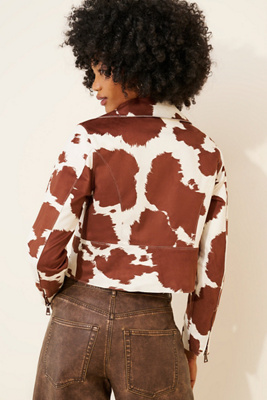Hutch Cow Print Vegan Suede Moto Jacket | Anthropologie
