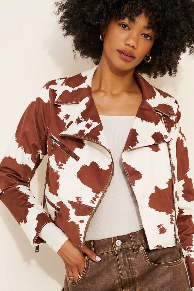 Hutch Cow Print Vegan Suede Moto Jacket #4