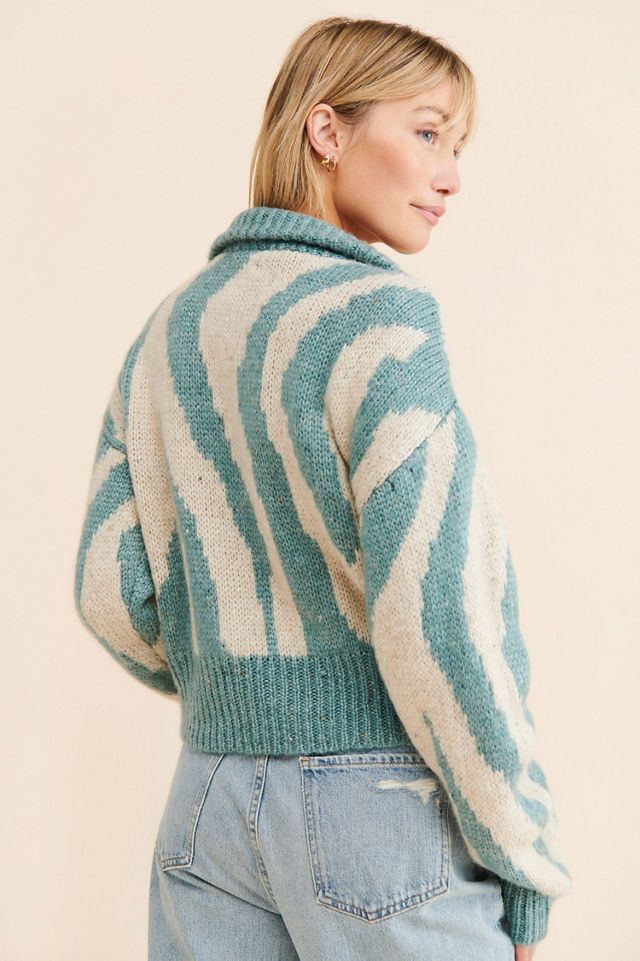 Moon River Zebra Patterned Polo Zip #1