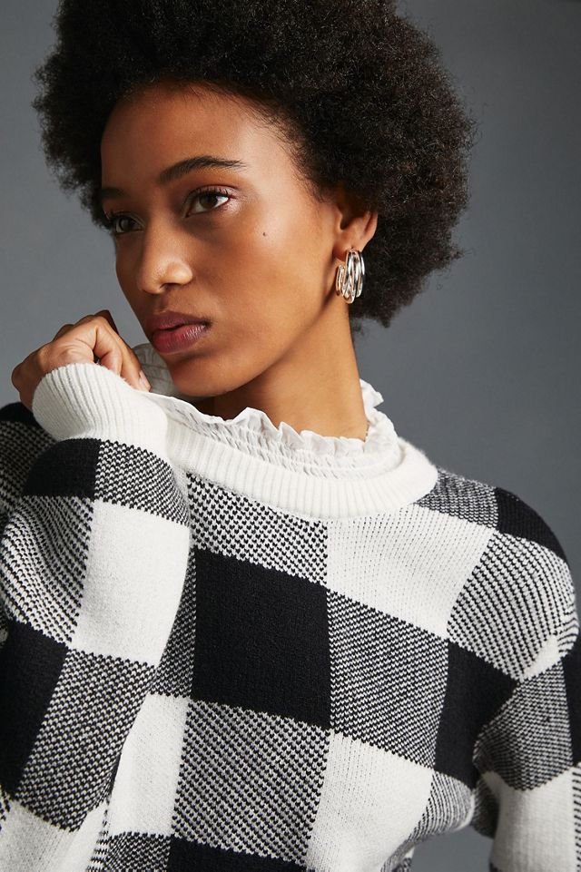 English Factory Plaid Ruffle-Collar Pullover #2
