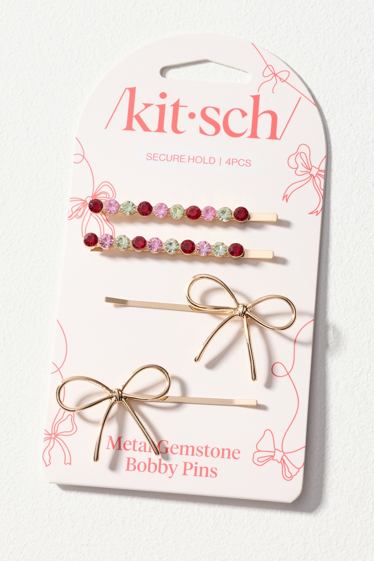 KITSCH Gem & Bow Bobby Pins, Set of 4