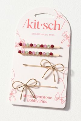 KITSCH Gem & Bow Bobby Pins, Set of 4