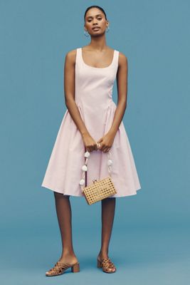 donissa midi dress Crinkled Sleeveless Ruched Midi Dress | A-Line Dress