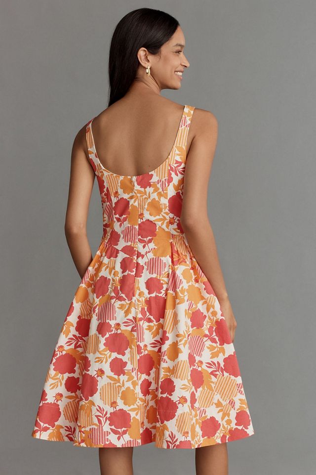 Sleeveless Scoop-Neck Basque-Waist Midi Dress #3