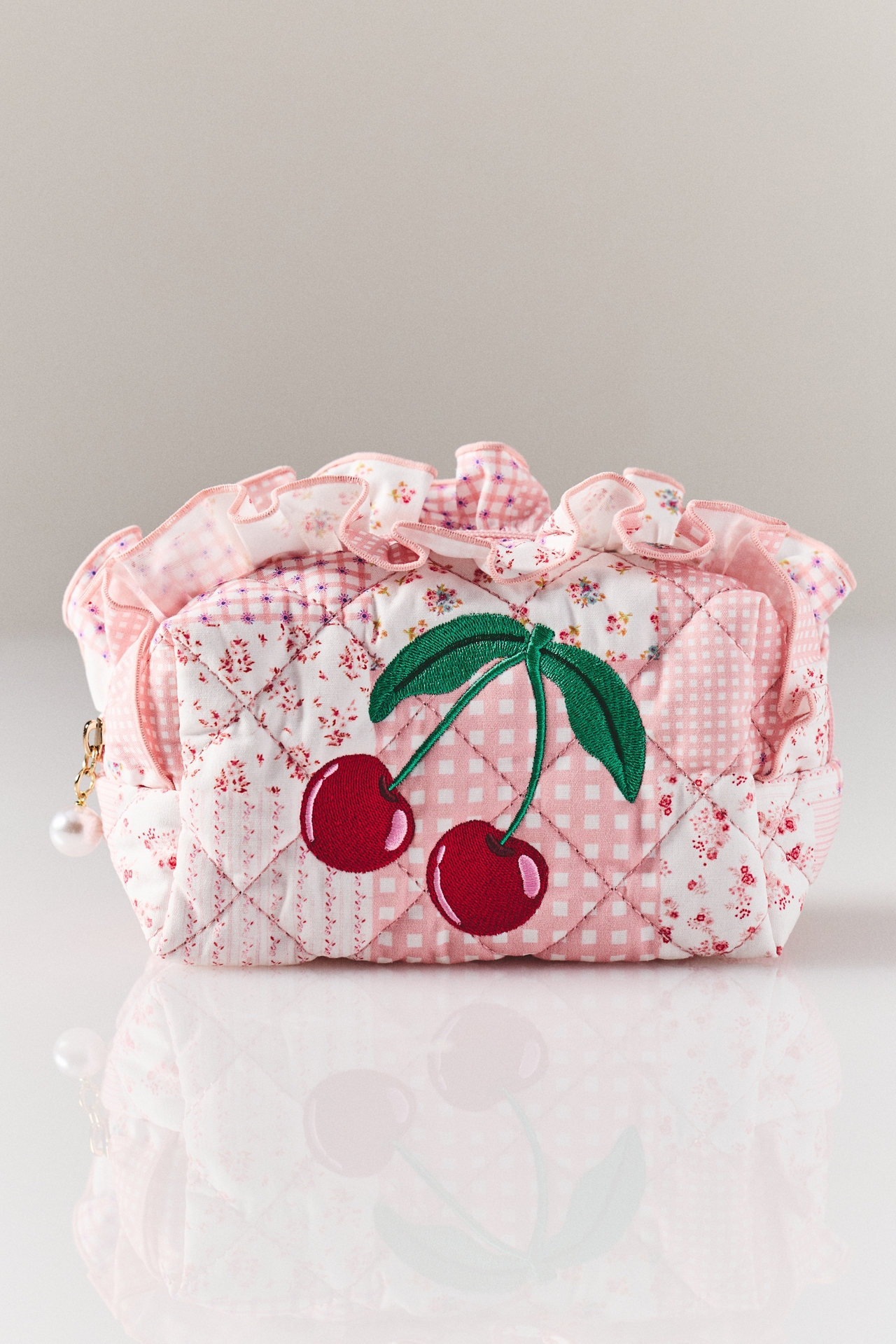 Shiraleah Quilted Cherry Valentine Cosmetic Bag