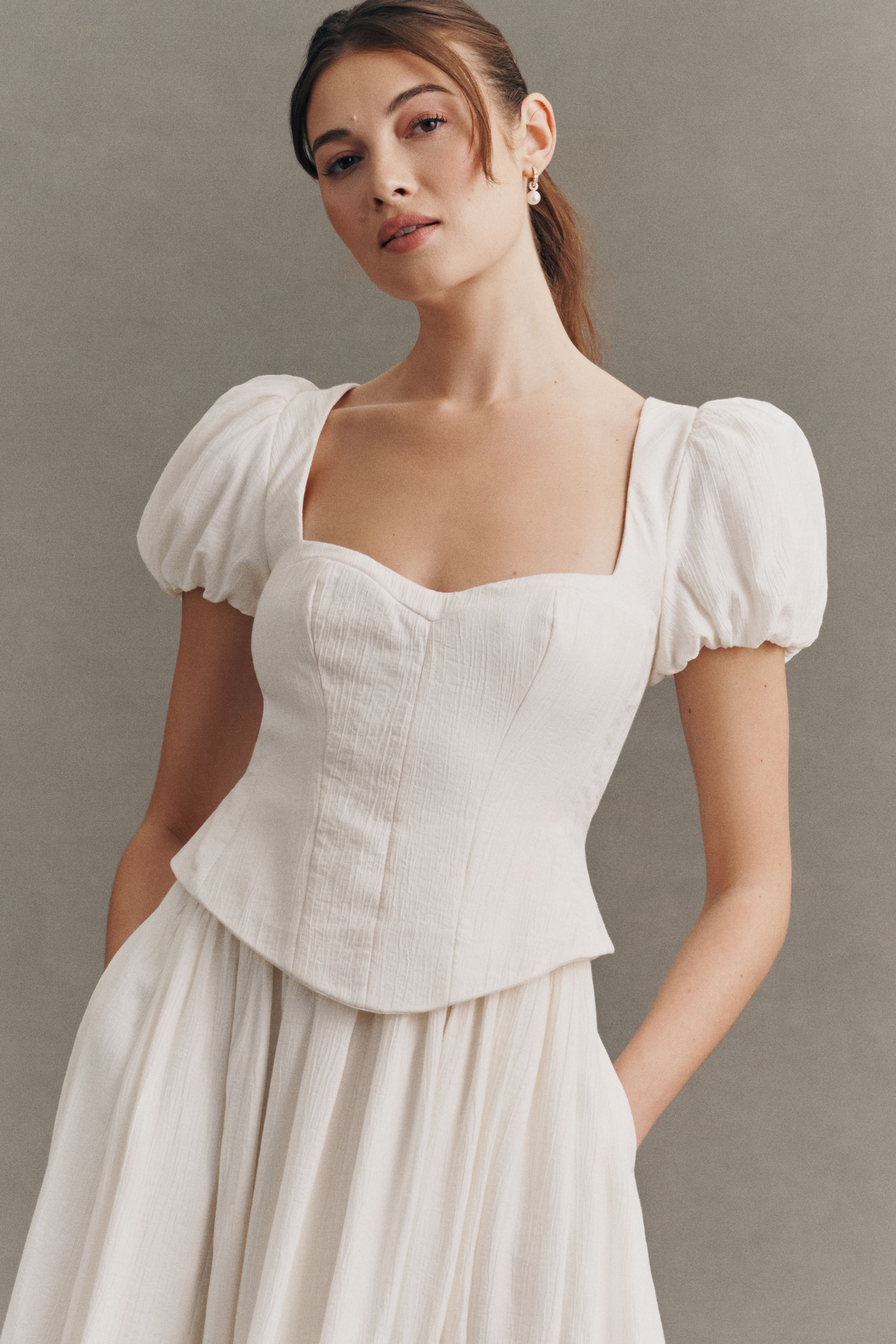 BHLDN Puff Sleeve Corset Fit & Flare Maxi Dress