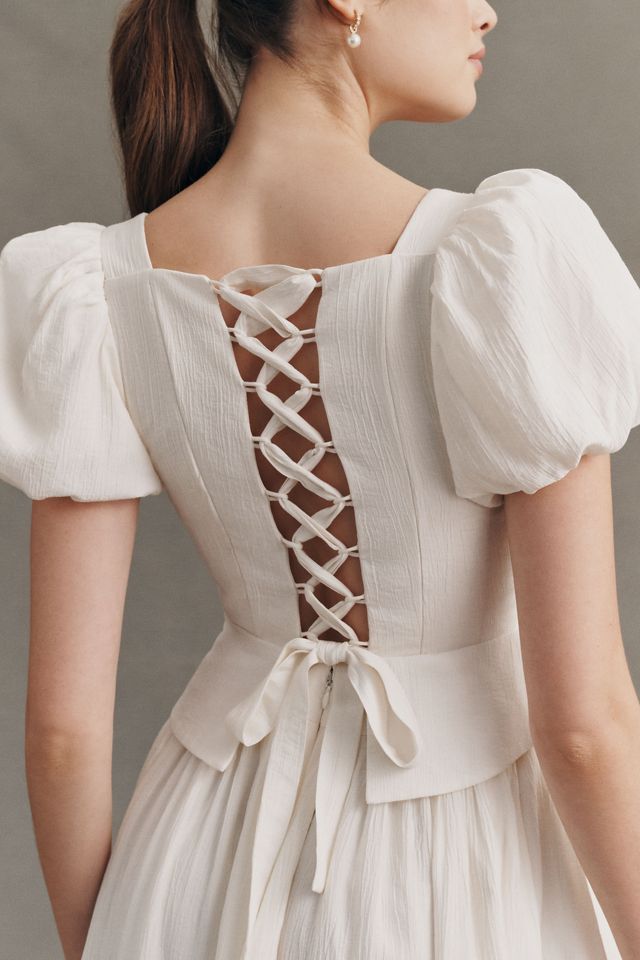 BHLDN Puff Sleeve Corset Fit & Flare Maxi Dress | Anthropologie