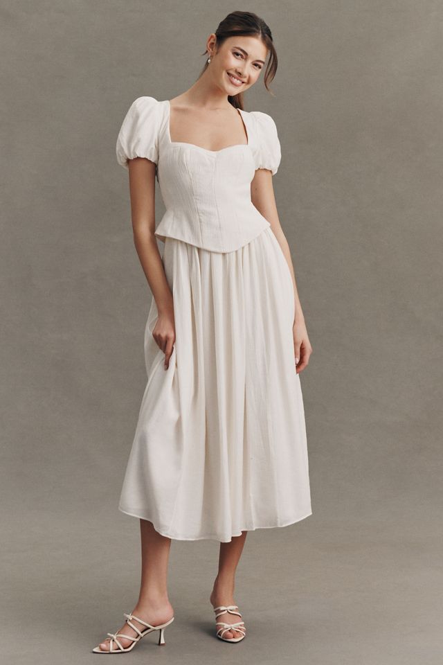 BHLDN Puff Sleeve Corset Fit & Flare Maxi Dress | Anthropologie