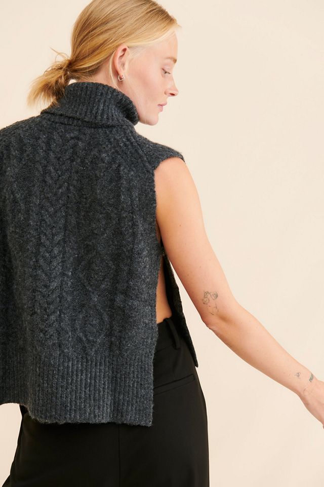 Moon River Turtleneck Side Slit Cable Knit Vest #1