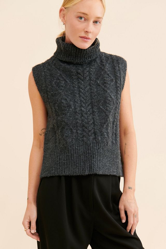 Moon River Turtleneck Side Slit Cable Knit Vest #2