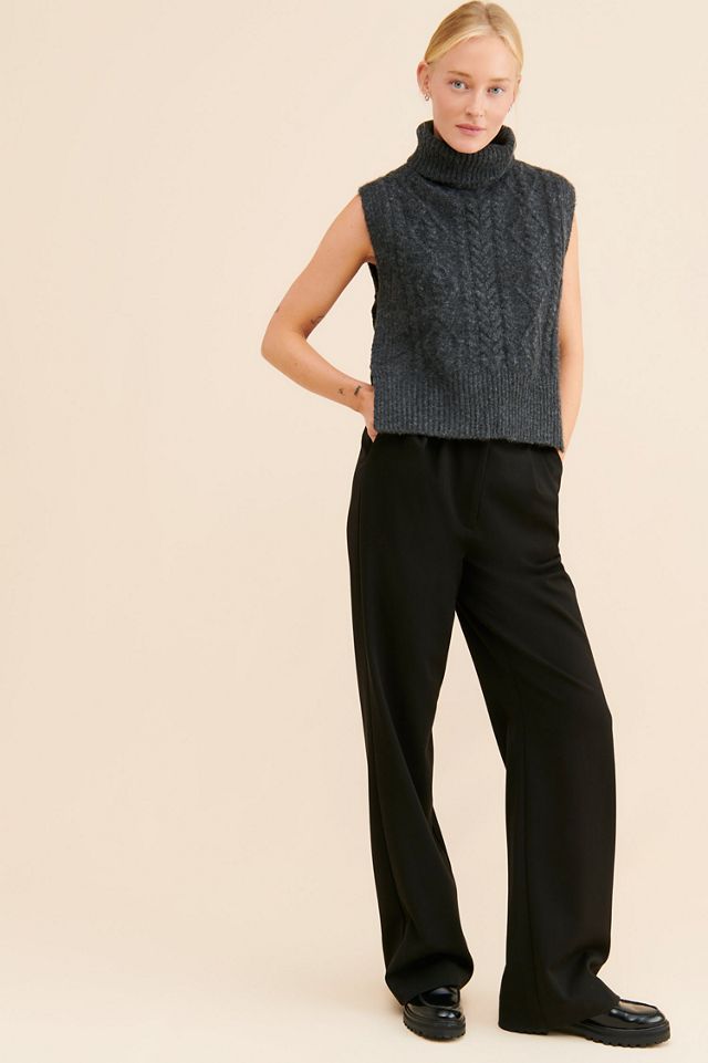 Moon River Turtleneck Side Slit Cable Knit Vest #3