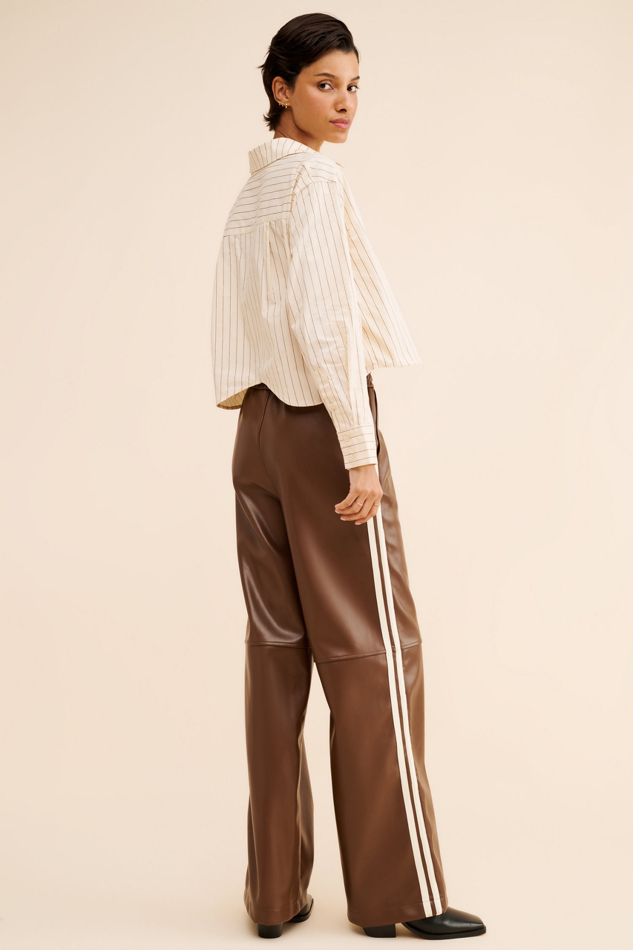 FRENCHMAUVE Rebecca Side Stripe Vegan Leather Pants