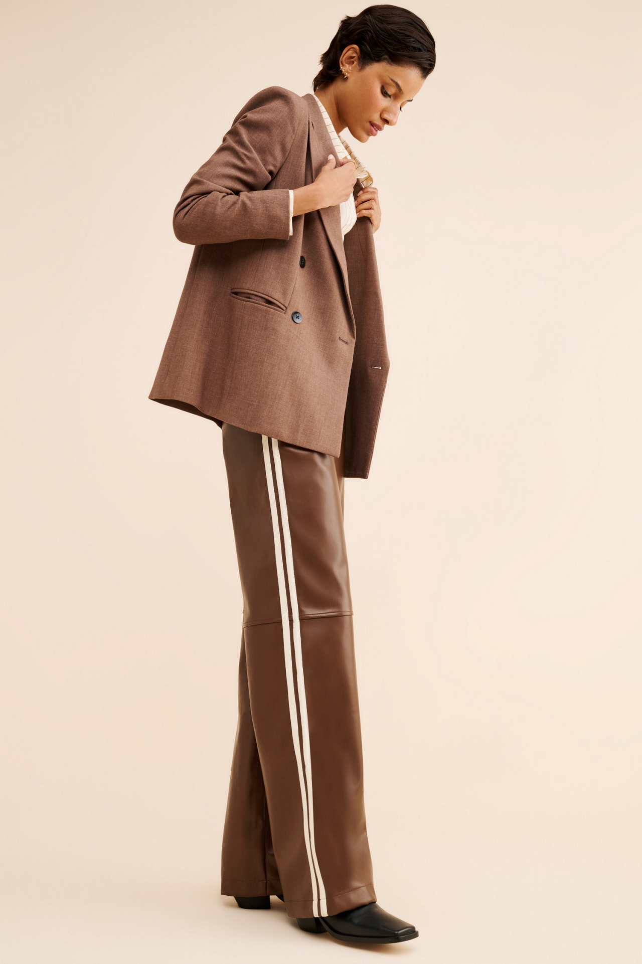 FRENCHMAUVE Rebecca Side Stripe Vegan Leather Pants