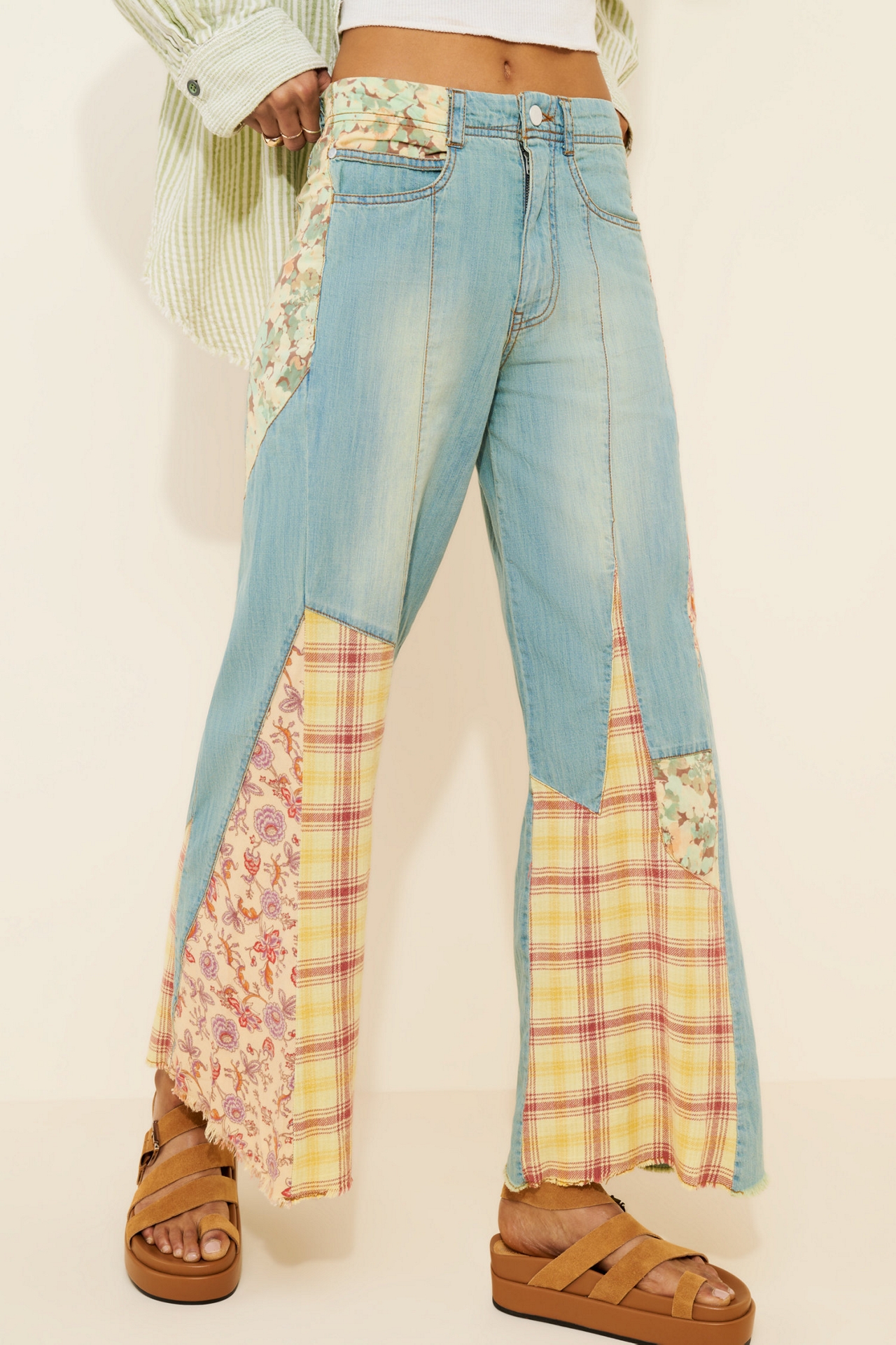 Pilcro The Adi Mid-Rise Relaxed Flare Jeans: Patchwork Edition