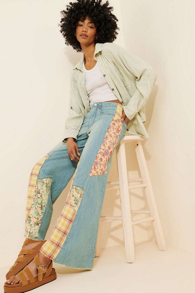 Pilcro The Adi Mid-Rise Relaxed Flare Jeans: Patchwork Edition #1