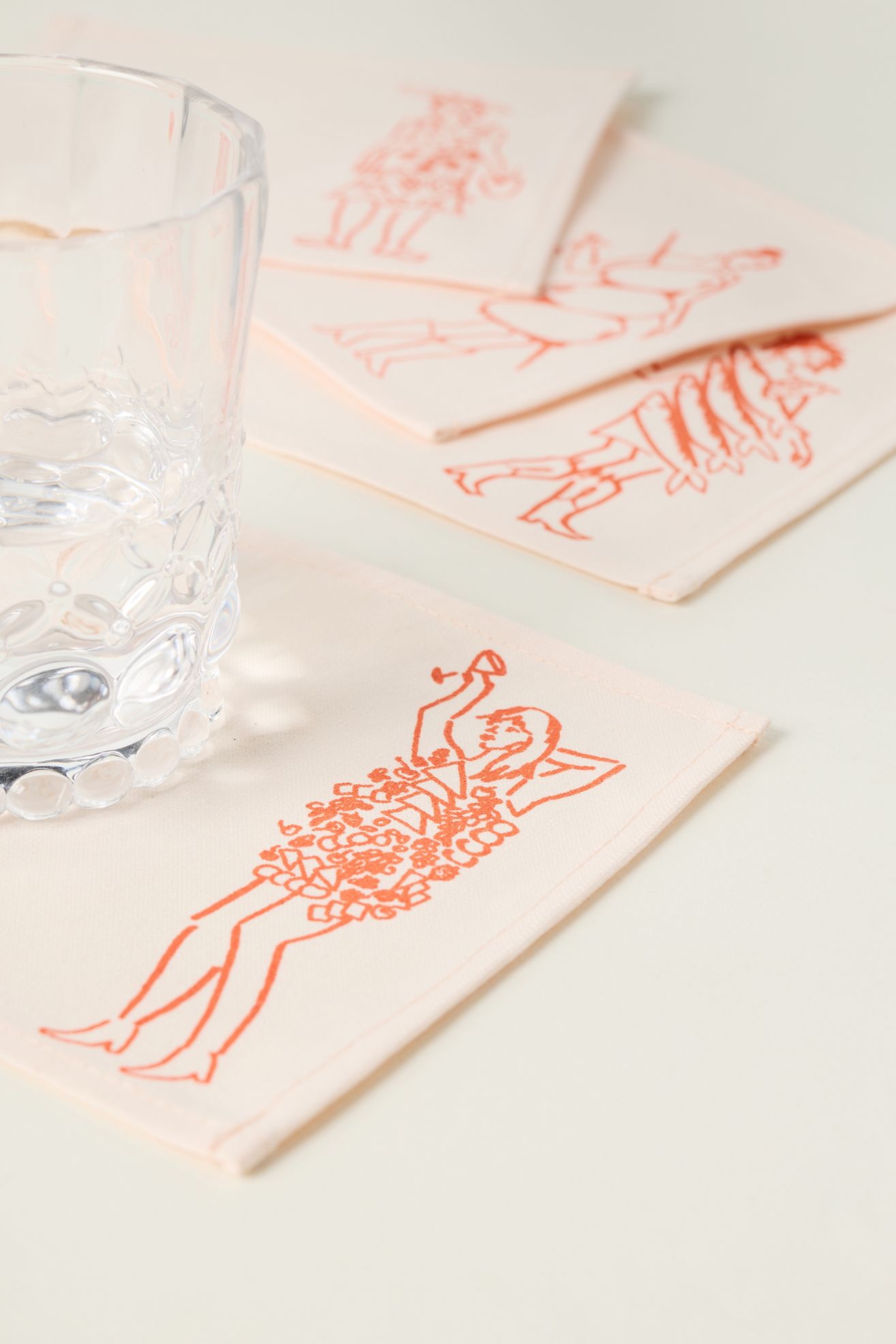 Phthalo Ruth x Julie Peach Dinner Girls Cocktail Napkins, Set of 4 - Peach, One Size