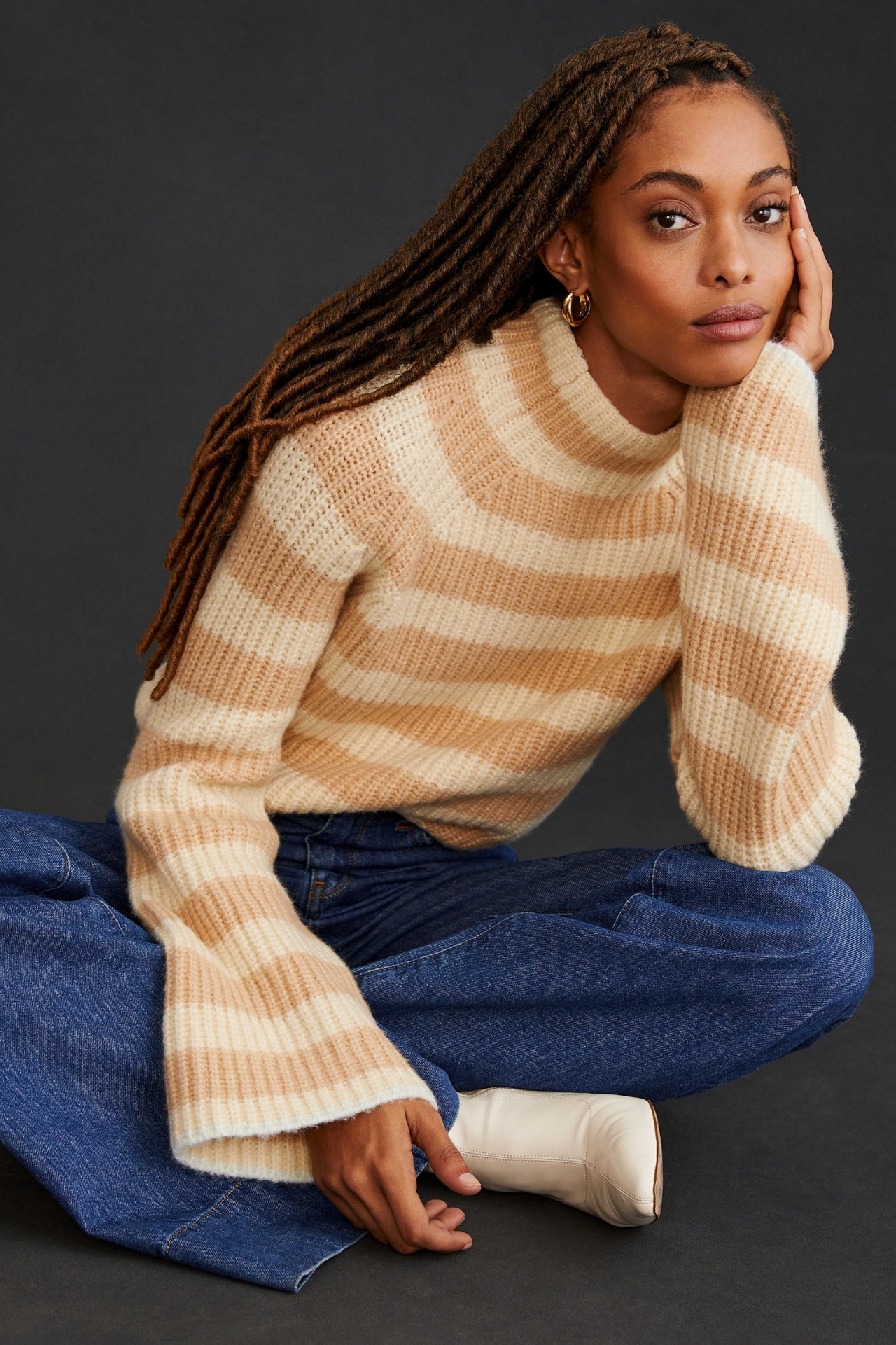 Maeve Mock Neck Striped Sweater