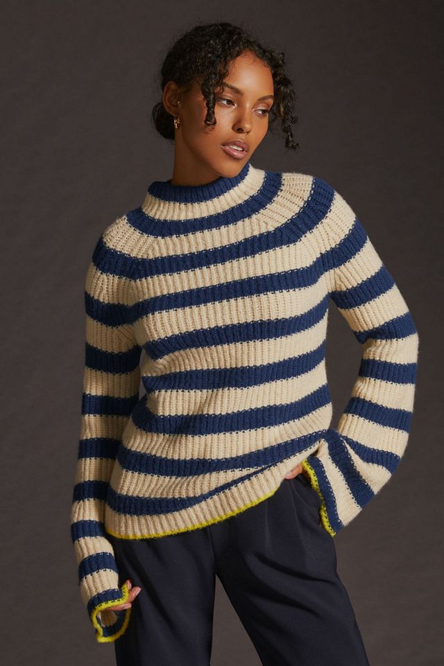 Maeve Mock Neck Striped Sweater #1