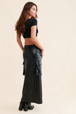 Avec Les Filles Cargo Vegan Leather Skirt
