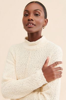 Flat White Turtleneck Tunic Slit Sweater