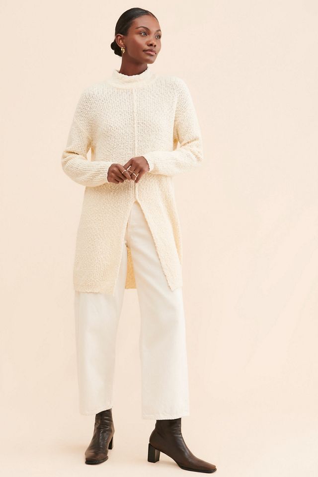 Flat White Turtleneck Tunic Slit Sweater #2