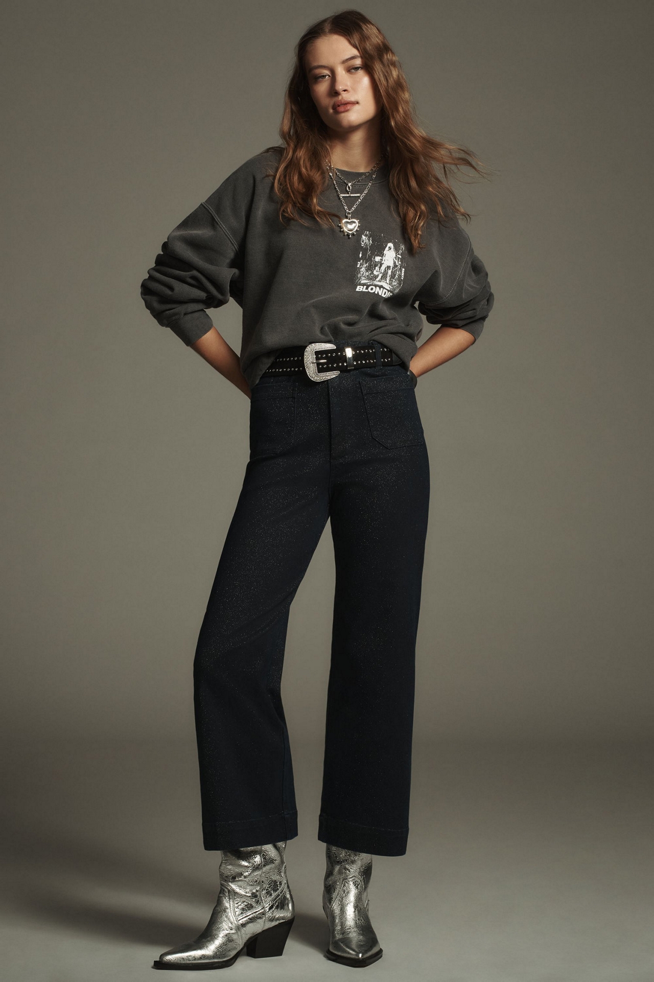 Maeve The Colette High-Rise Cropped Wide-Leg Jeans: Sparkle Edition