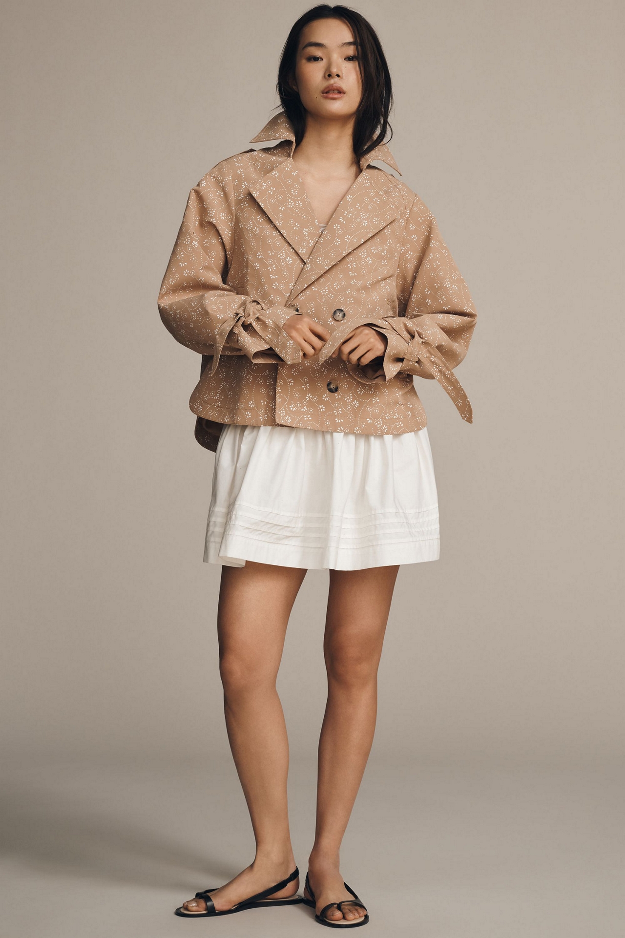 Floral Cutwork Cropped Trench Jacket