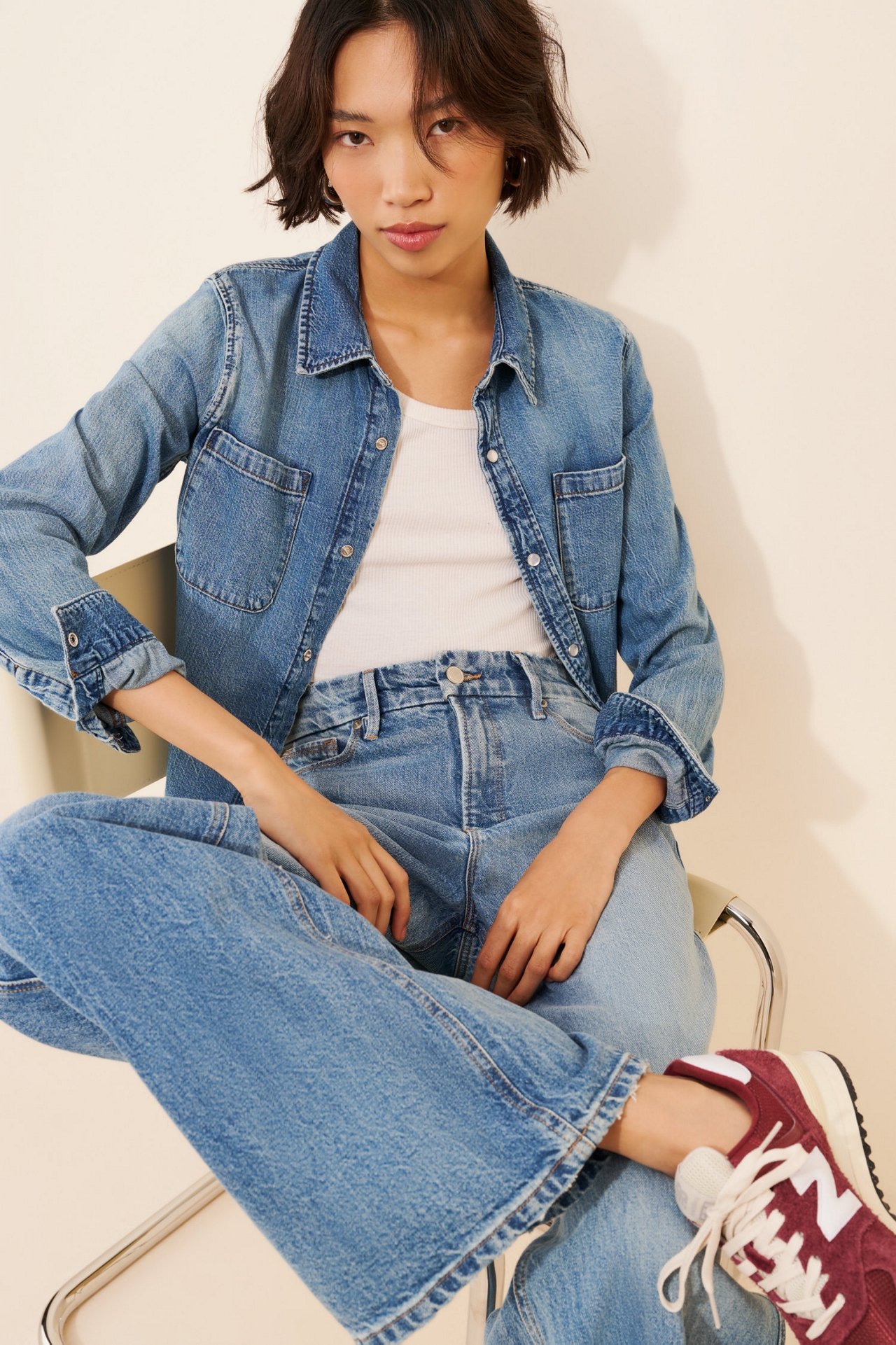 Good American Good Skate Mid-Rise Wide-Leg Jeans