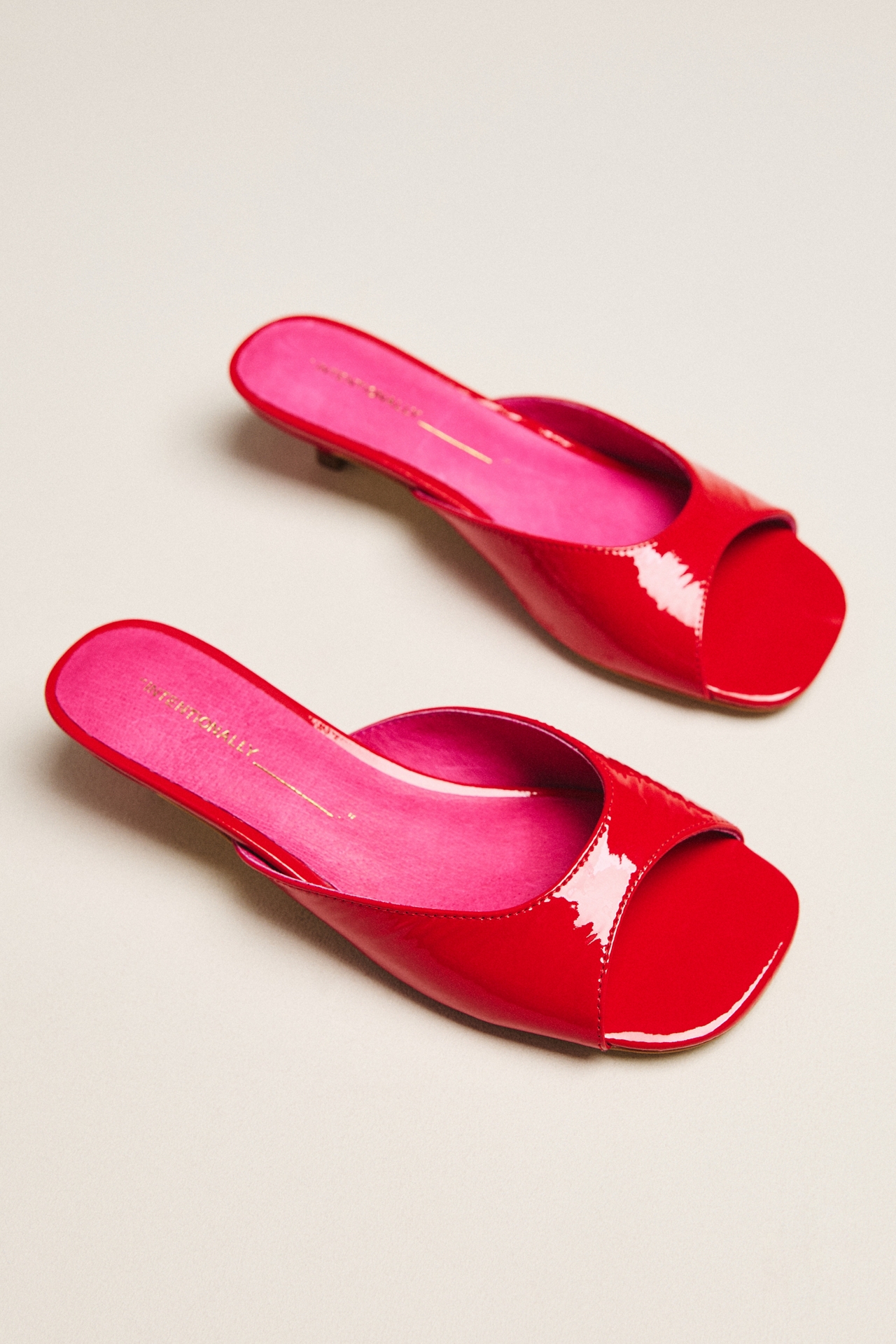 Intentionally Blank Patent Leather Kitten Heel Sandals