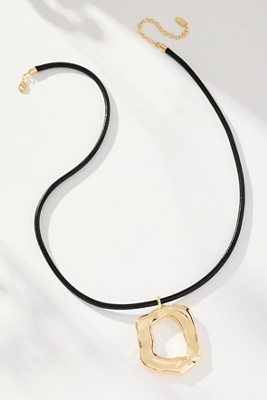 By Anthropologie Women's Black Round Pendant Cord Necklace