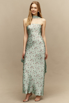 Nesta Strapless Satin Scarf Maxi Dress