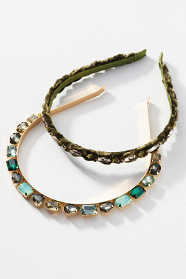 By Anthropologie Gemstone Headbands, Set Of 2 In Green