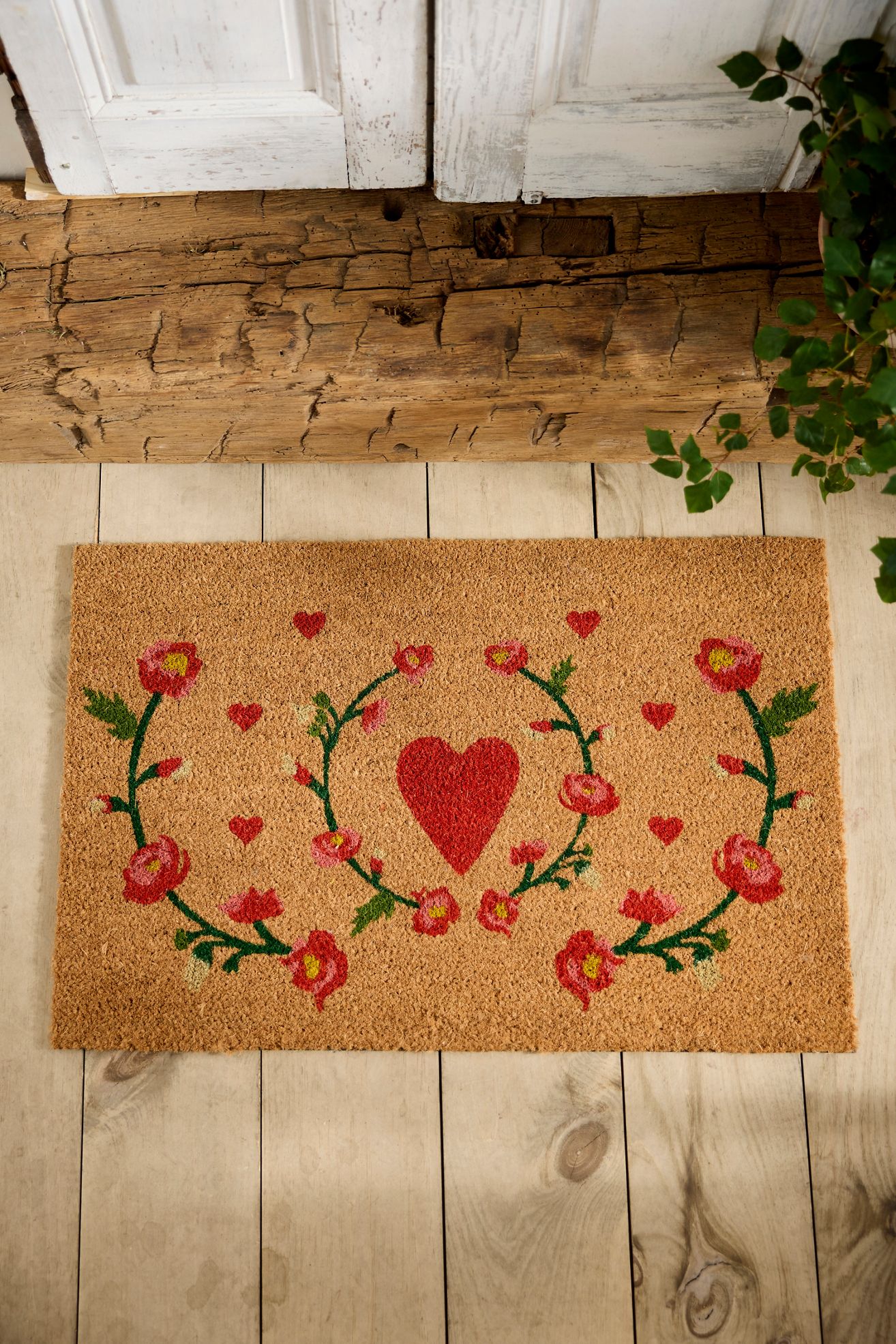 Heart + Vine Coir Doormat - Red, One Size