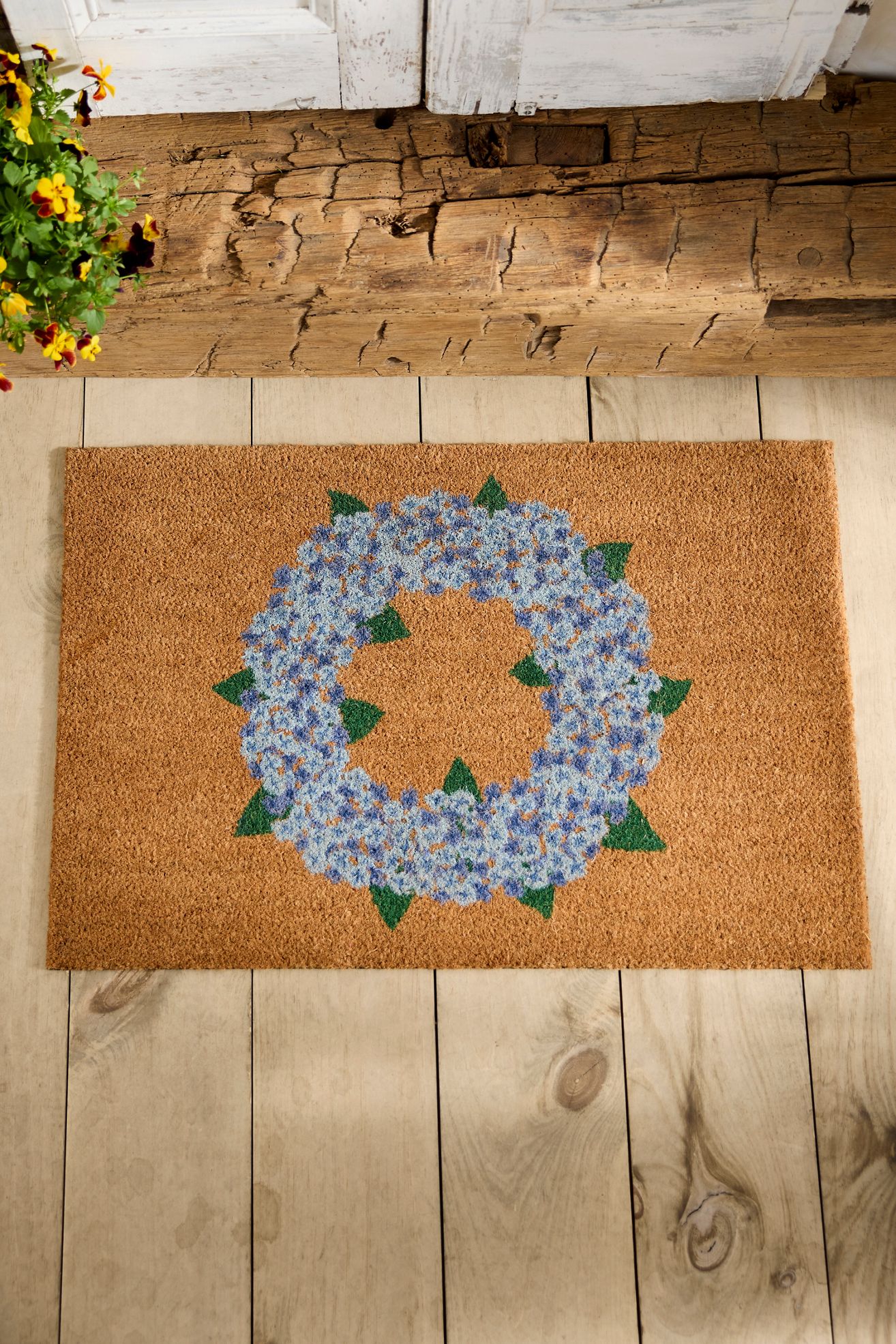 Hydrangea Wreath Coir Doormat - Sky, Standard, One Size