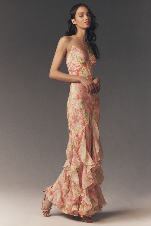 maxi floral dress for women Rialto Floral Chiffon Maxi Dress- Women's Designer Luxury Dresses