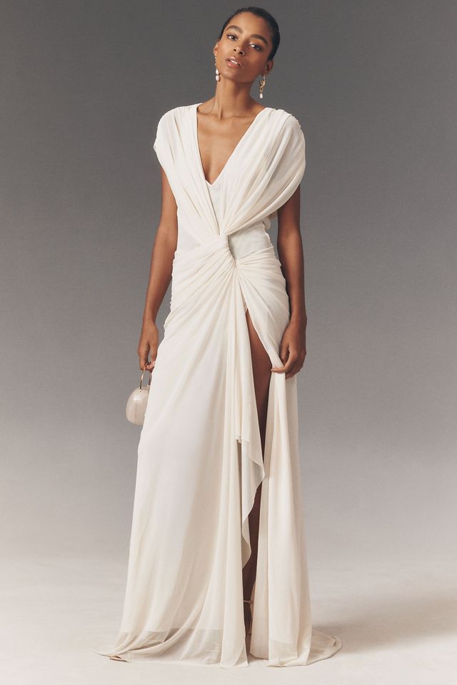 BEC + BRIDGE Draped V-Neck Gown | Anthropologie