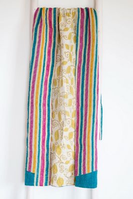 Roan Iris One-of-a-kind Kantha Quilted Throw Blanket No. 07393