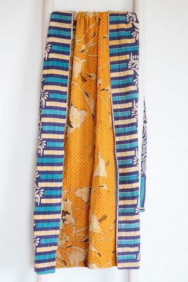 Roan Iris One-of-a-kind Kantha Quilted Throw Blanket No. 07396